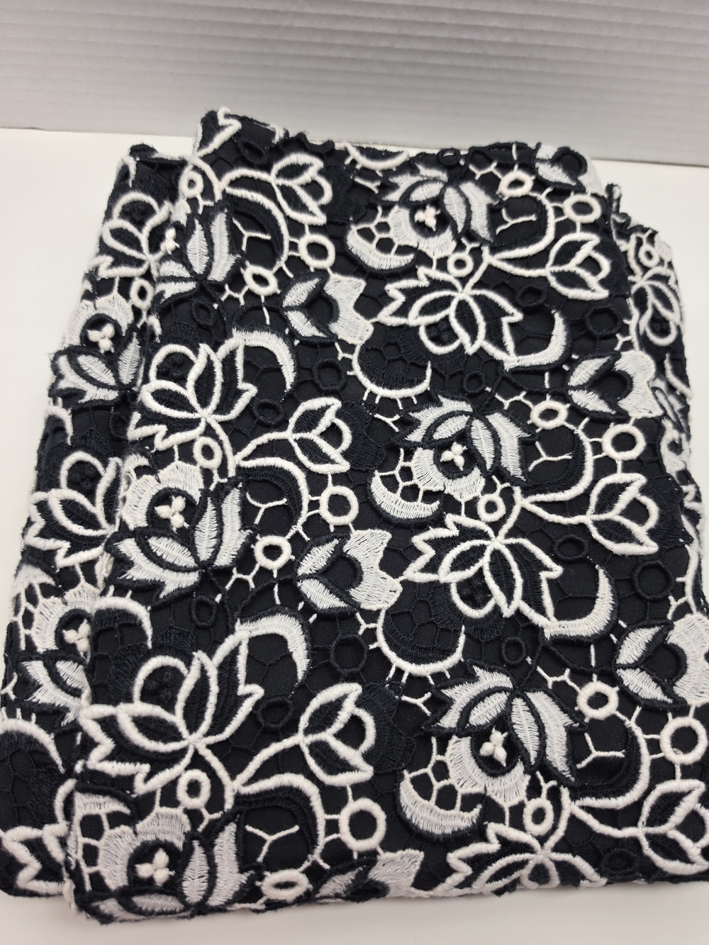 Talbots Black and White Floral Lace Midi Skirt